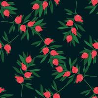 Geometrical pomegranate branch seamless pattern on black background. vector