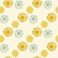 Isolated yellow and blue flowers seamless pattern. White background. Bright summer design. vector