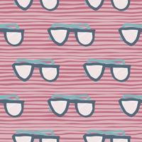 Seamless doodle pattern with sunglasses elements. Hipster print with pink and grey stripped background. vector