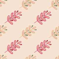 Nature seamless pattern with simple style pink colored leaf branches shapes. Minimalistic botany artwork. vector