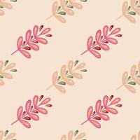 Nature seamless pattern with simple style pink colored leaf branches shapes. Minimalistic botany artwork. vector