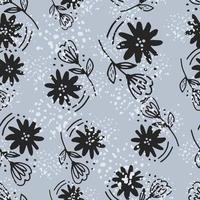 Doodle black flower seamless pattern in line art style. Abstract floral wallpaper. vector