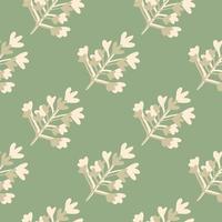 Branch figures botanic seamless pattern on green background with pastel green elements. vector