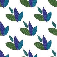 Diagonal floral seamless pattern with green and blue leafs. Isolated design with white background. vector