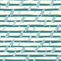 Blue little fir tree silhouettes seamless hand drawn pattern. Stripped background with blue and turquoise color strips. vector