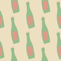 Pale seamless pattern with wine bottle silhouettes. Green drink ornament on light pink background. vector
