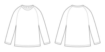 Childrens technical sketch raglan sweatshirt. KIds wear jumper design template isolated on white background. vector