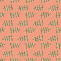 Green branch seamless pattern on orange background. Abstract floral ornament. Simple botanical backdrop. vector