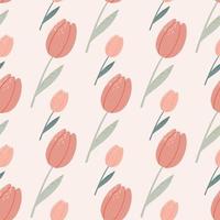 Isolated seamless pastel tulips seamless pattern. Hand drawn soft pink flowers on white background. vector