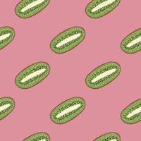 Abstract seamless doodle pattern with green kiwi silhouettes and pink background. vector