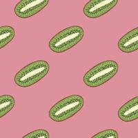 Abstract seamless doodle pattern with green kiwi silhouettes and pink background. vector