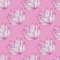 Spring hand drawn seamless pattern with foliage bush. Light pink background with white outline leaves. vector