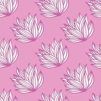 Spring hand drawn seamless pattern with foliage bush. Light pink background with white outline leaves. vector