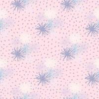 Sea urchin seamless hand drawn pattern. Simple abstract ornament in blue and white tones on soft pink dotted background. vector