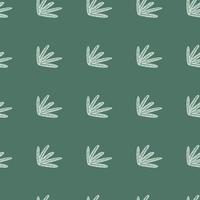 Abstract botanic seamless pattern in pastel tones with simple foliage ornament. Green background. vector