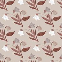 Seamless pale pattern with brown flowers bouquet silhouettes. Forest village floral elements on pastel background. vector