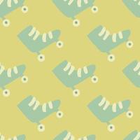 Pale seamless pattern with roller doodle ornament. Blue shoes silhouettes on yellow background. vector