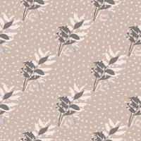 Pale seamless pattern with forest foliage bouquet. Botanic ornament on bckground with dots. vector