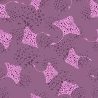 Seamless animal sea pattern with doodle random stingray silhouettes. Pastel purple background with splashes. vector