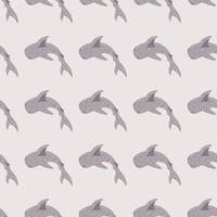 Simple seamless hand drawn pattern with pale whale shark elements. Light pastel background. vector