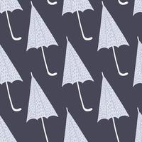 Simple umbrella shapes seamless doodle pattern. Hand drawn accessory on dark purple background. vector