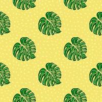 Geometric tropical seamless pattern with monstera leaves on dots background. vector