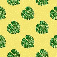 Geometric tropical seamless pattern with monstera leaves on dots background. vector