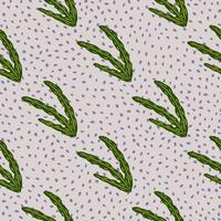 Green seaweed doodle abstract silhouettes seamless pattern. Underwater print with lilac dotted background. vector
