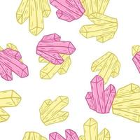 Seamless isolated pattern with yellow and pink colored crystal ornament. White background. vector