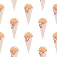 helado en patrones sin fisuras de cono de galleta. diseño aislado en colores pastel lila y naranja. fondo de comida. vector