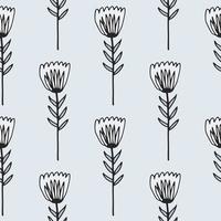 Outline tulip flower seamless pattern. Floral ornament with black contour on light background. vector