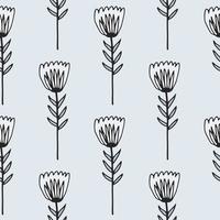 Outline tulip flower seamless pattern. Floral ornament with black contour on light background. vector