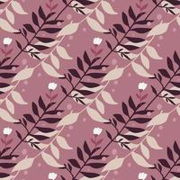 Simple doodle seamless floral pattern with branches. Forest bouquet in dark and light pastel tones on purple background. vector