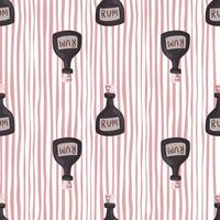 Seamless pattern with pirate drink rum bottle ornament. Striped background. vector