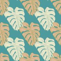 Geometric tropical leaves seamless pattern. Wallpaper with monstera leaf. Hand drawn tropic foliage. vector