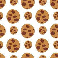 Seamless isolated pattern with beige and brown colored chocolate cookies elements. White background. Tasty dessert. vector