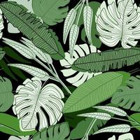 Jungle palm leaf seamless pattern on black background. vector