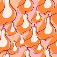 Random orange contoured pear fruit shapes seamless doodle pattern. Pink background. Simple food ornament. vector