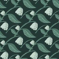 Seamless pattern with scandinavian flowers silhouettes. Stylized floral green and light elements on dark background. vector
