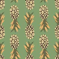 Hand drawn decorative pineapple endless wallpaper. Exotic tropical fruits pattern on green background. vector