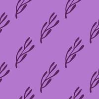 Minimalistic style seamless pattern in purple tones with doodle branches silhouettes. Botanic backdrop. vector