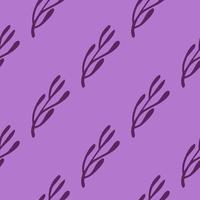 Minimalistic style seamless pattern in purple tones with doodle branches silhouettes. Botanic backdrop. vector