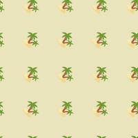 Decorative seamless pattern with green palm tree and island ornament. Light pastel background. vector