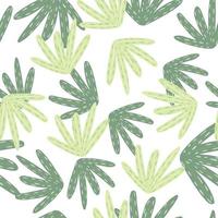 patrón botánico aislado sin fisuras con formas de follaje de tonos verdes. Fondo blanco. diseño simple. vector