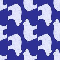 Creative bright seamless pattern with doodle polar bear ornament. Blue background. Zoo arctic backdrop. vector