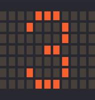 Digital number 3, Led orange color and a dark background, Vector illustration