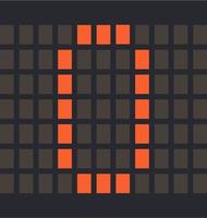 Digital number 0, Led orange color and a dark background, Vector illustration