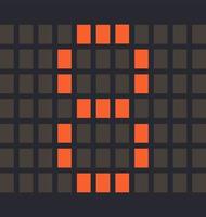 Digital number 8, Led orange color and a dark background, Vector illustration