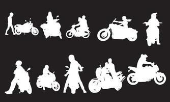 gente montando motocicleta vector ilustración diseño colección en blanco y negro