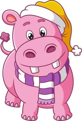 The pretty hippopotamus is wearing the santa hat